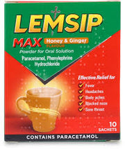 Lemsip Max Fusions Honey and Ginger 10 sachets pack for cold and flu relief